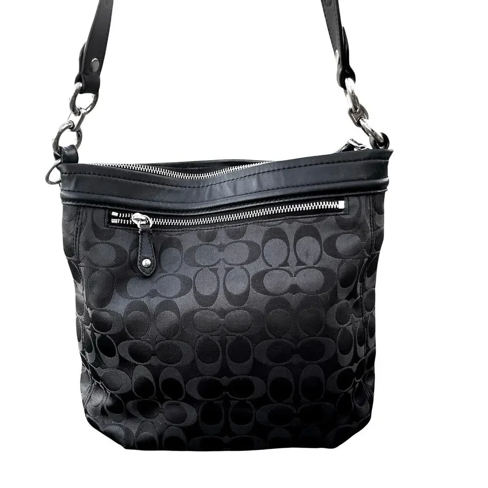 Y2K Coach Ashley Signature C Sateen F20111 Shoulder Hobo Bag Chain Jacquard EUC